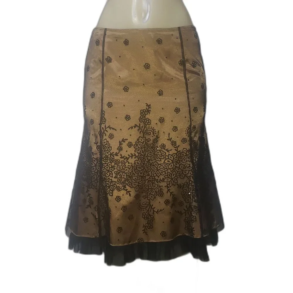 Adrianna Papell Skirt Floral Embroidered Satin Mesh Overlay Formal Womens 14